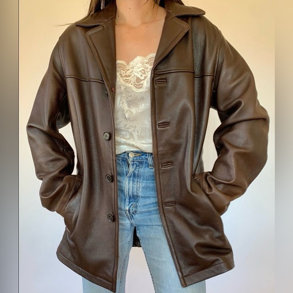 Oversized Faux Leather Jacket Vintage Brown